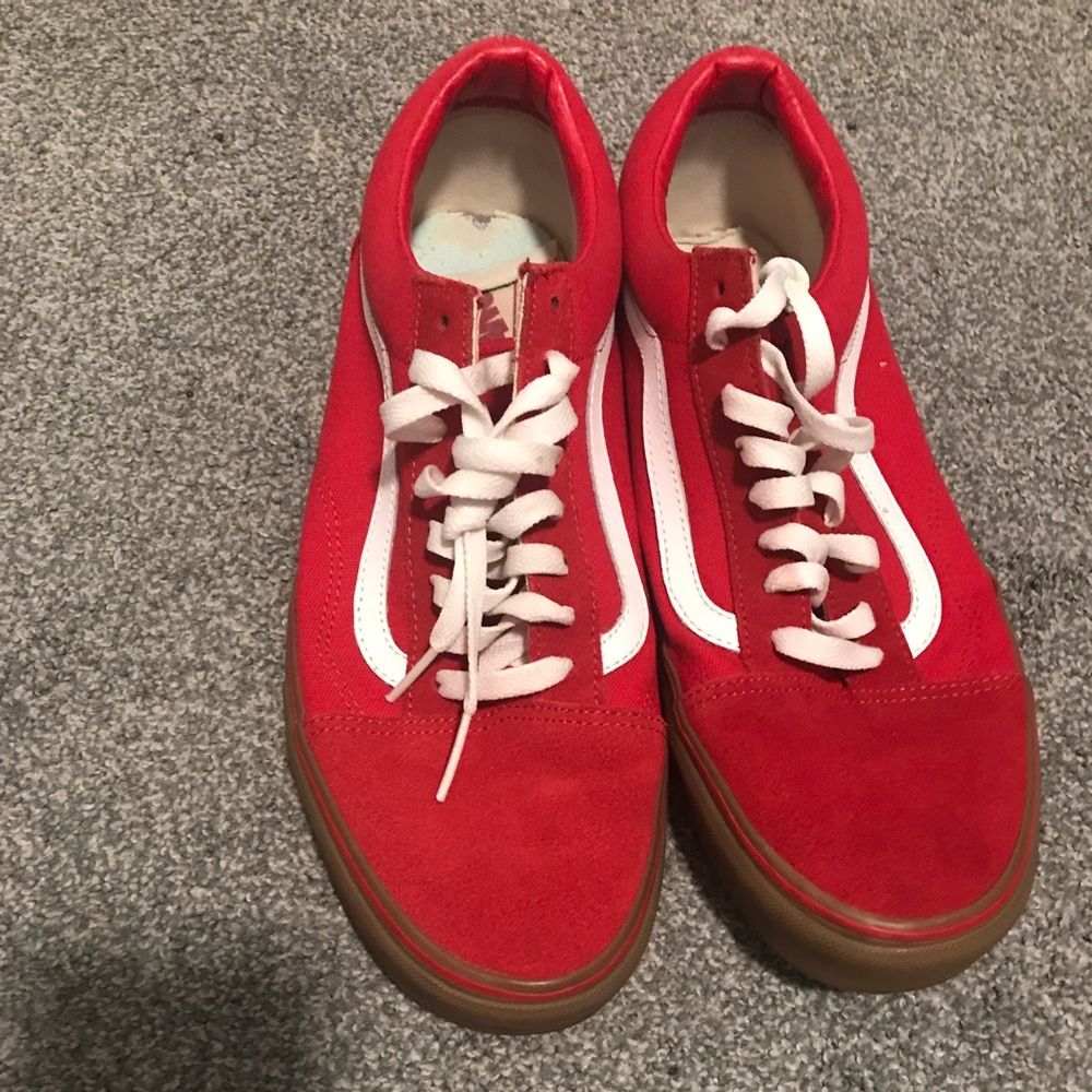 Red vans and brown bottom
